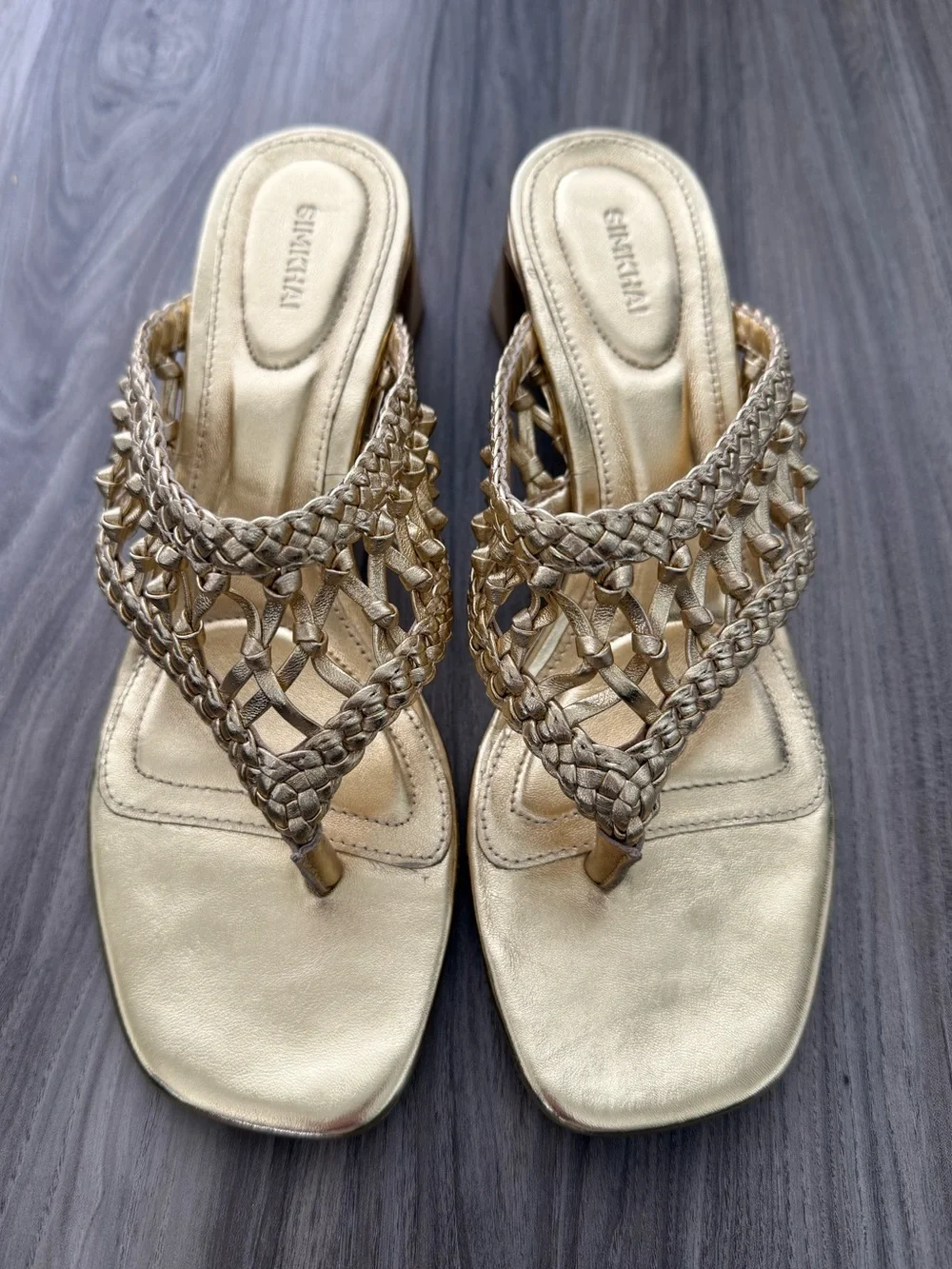 SIMKHAI Women's Alia 50MM Metallic Leather Weave Block-Heel Sandals - Gold